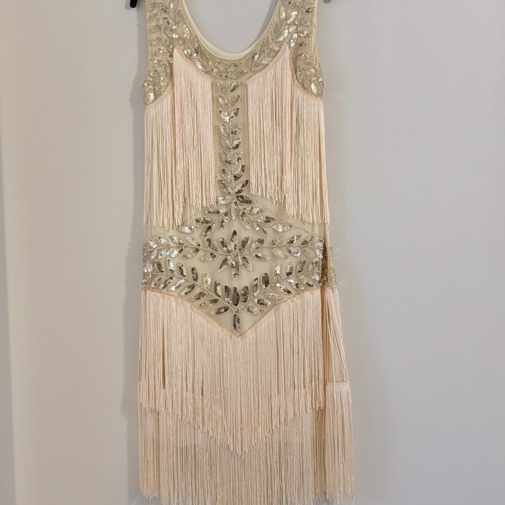 Sequin 1920 Flapper Gatsby Beaded Fringe Midi Dress Size M - Picture 10 of 14